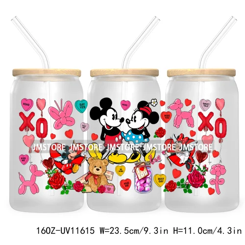 Happy Valentine's Day Cartoon Mouse Couple 16OZ UV Cup Wrap DTF Transfer Sticker For Libbey Glass Can Cups Tumbler XOXO Love Bug