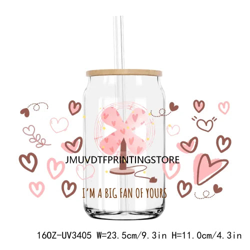 XOXO Valentines Coffee Cup 16OZ UV DTF Cup Wrap Transfers Stickers Custom Label DIY Waterproof Logo For Libbey Glass Can Hearts