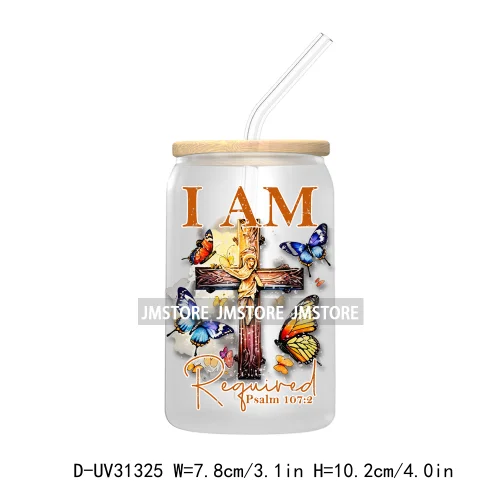 Christian Faith God Blessed Sunflowers Butterfly UV Sticker Decals For Libbey Cold Cup Mug Tumbler Transfer Stickers Bible Verse