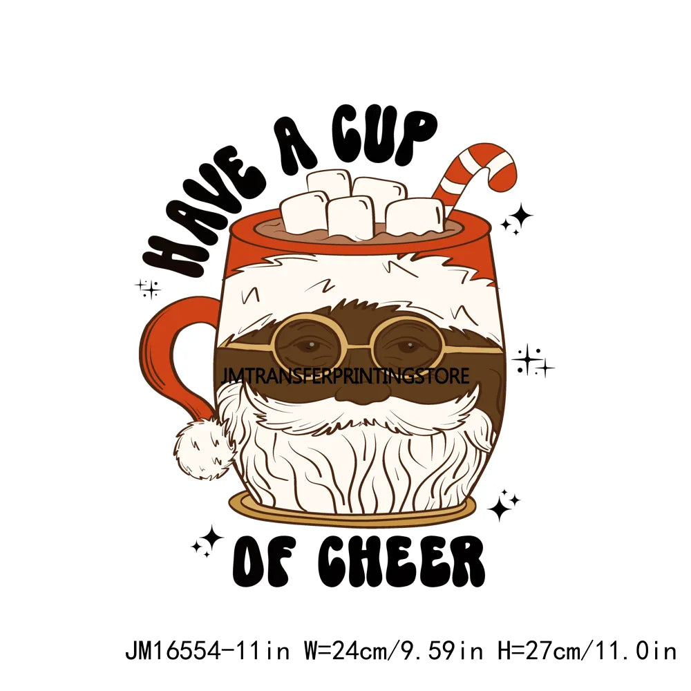 Have A Cup Of Cheer Thermal Logo Pink Santa Claus Animal Funny Christmas Iron-On DTF Transfer Sticker Ready To Press For Hoodies
