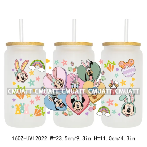 Spring Easter Stickers Cartoon Bunny Characters Eggs Kids 16OZ UV DTF Cup Wrap DIY Durable Label For Libbey Glass Can Mugs