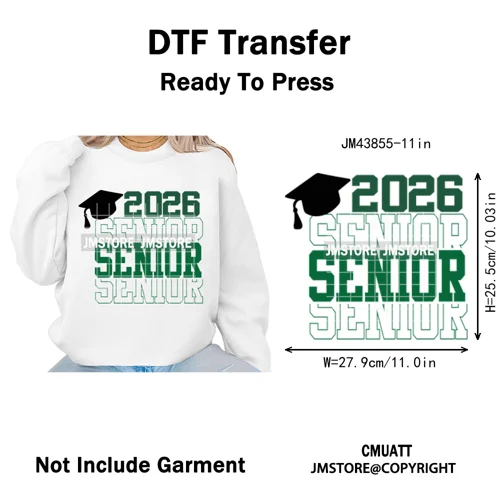 High School Senior 2026 Graduation Club Coquette Gifts Iron on Washable DTF Heat Transfers Stickers Ready to Press for Clothes