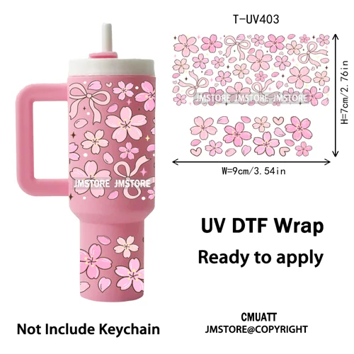Coquette Bow Floral Seamless Book Lover Ribbon UV DTF Wraps Ready To Use Transfer Stickers Waterproof For Mini Tumbler Keychain