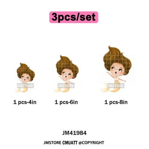 Cute Winter Christmas Girls Baby Mermaid Kids Cartoon Character Iron on DTF Washable Transfers Stickers Ready to Press for Texti