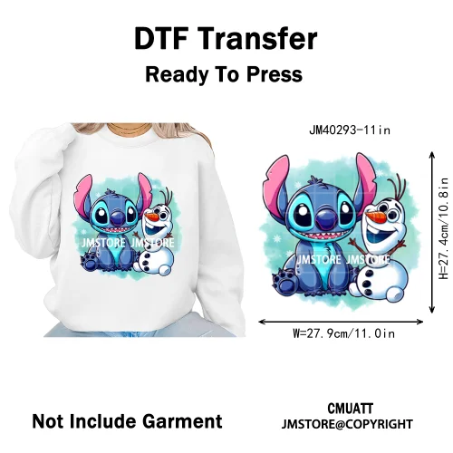 Cute Cartoon Blue Animal Princess Best Friends Designs Iron on DTF Washable Transfers Stickers Ready to Press for Clothing Bags
