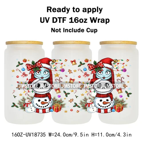 Cartoon Character Snowman Christmas 16OZ UV DTF Cup Wraps Ready To Apply Waterproof Transfer Sticker For Libbey Glass Can Bottle
