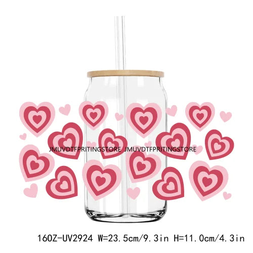 Leopard Hearts XOXO Valentines 16OZ UV DTF Cup Wrap Transfers Stickers Custom Labels DIY Waterproof Logo For Libbey Glass Can