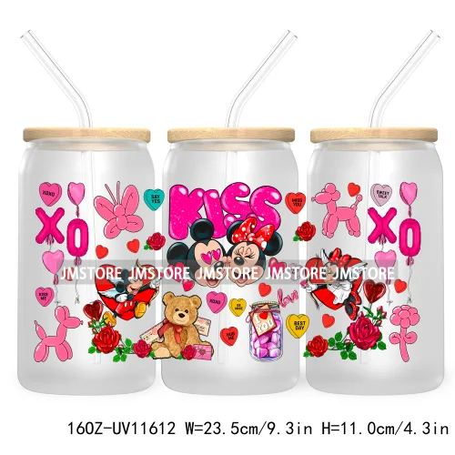 Happy Valentine's Day Cartoon Mouse Couple 16OZ UV Cup Wrap DTF Transfer Sticker For Libbey Glass Can Cups Tumbler XOXO Love Bug