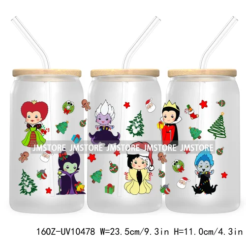 Merry Christmas Mouse UV DTF Sticker For 16OZ Libbey Glass Cup Can Wrap Transfer Stickers Custom Labels Xmas Cartoon Characters