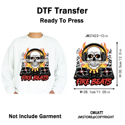 12in Dino Trucks Drip Or Die Skull Beats Graffiti Streetwear Man Design Iron on DTF Transfer Stickers Ready to Press for Clothes