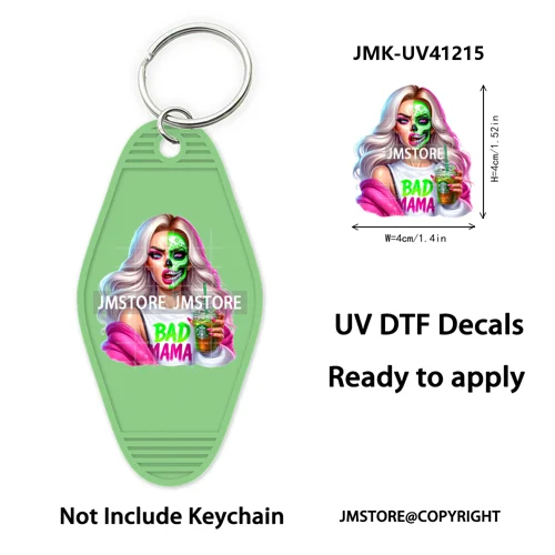 Scary Movie Character Bad Mama Boo Mom UV DTF Motel Keychain Wraps Ready To Apply Waterproof High Quality Hotel Keychain Decals