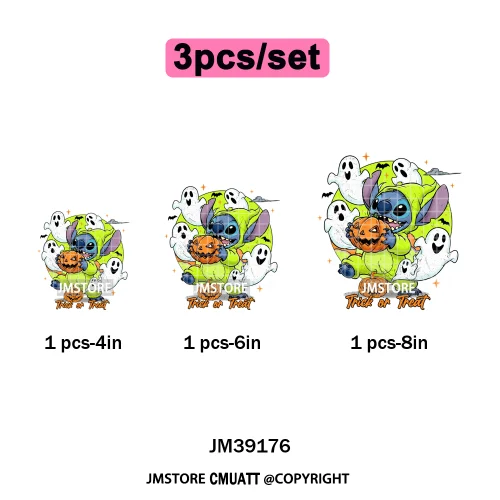 Spooky Season Pumpkin Trick or Treat Cartoon Halloween Iron on DTF Washable Heat Transfers Stickers Ready to Press for Clothing