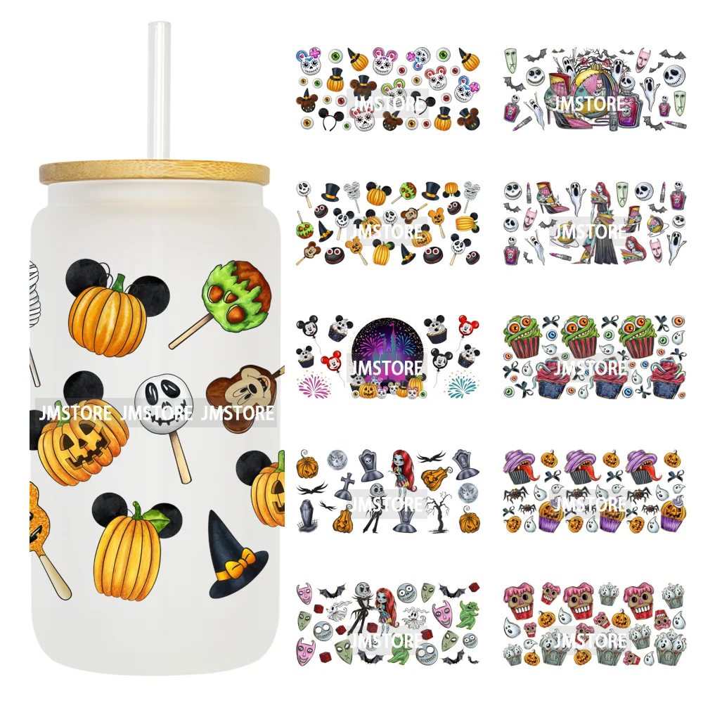 Halloween Cupcake Cartoon Character Ghost 16OZ UV DTF Cup Wraps Ready To Apply Waterproof Transfer Stickers For Libbey Glass Can