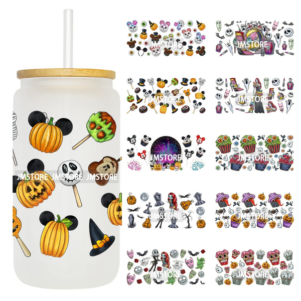 Halloween Cupcake Cartoon Character Ghost 16OZ UV DTF Cup Wraps Ready To Apply Waterproof Transfer Stickers For Libbey Glass Can