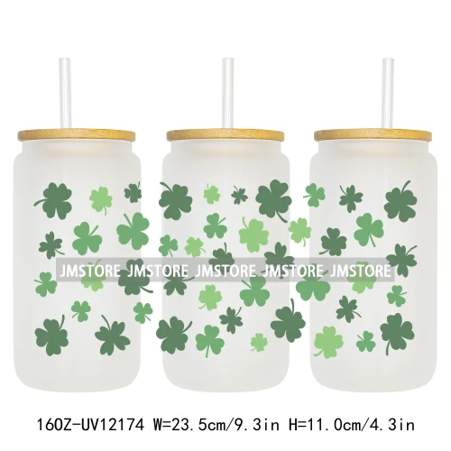 Coquette St Patrick's Day Lucky Shamrock 16OZ UV Cup Wrap DTF Transfer Stickers For Libbey Glass Can Cups Tumbler Custom Prints