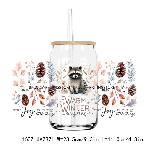 Winter Woodland Animals 16OZ UV DTF Cup Wrap Transfer Stickers Custom Labels DIY Waterproof Logo For Libbey Glass Can Snow Vibes