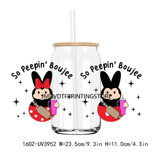 Cute Easter Bunny Cartoon UV DTF Sticker For 16OZ Libbey Glass Cup Can Wrap Transfer Sticker Custom Label DIY Logo Spring Flower