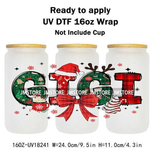 Christmas Mama Mini Coquette Family Xmas 16OZ UV DTF Cup Wraps Ready To Apply Waterproof Transfer Stickers For Libbey Glass Can