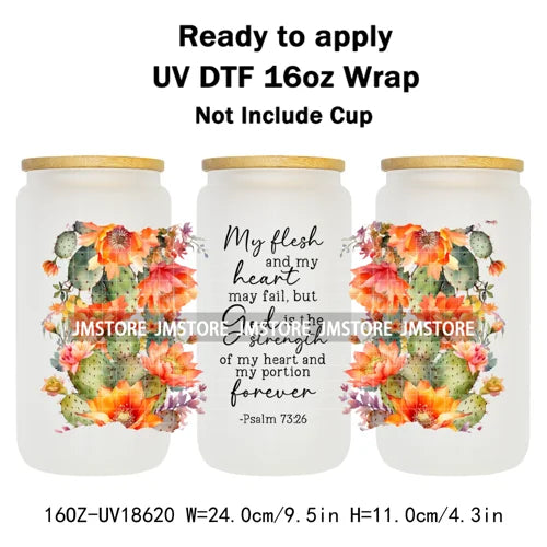 Floral Christian Jesus Bible Verse UV DTF Cup Wrap Ready To Apply Transfer Stickers Waterproof Wraps For 16OZ  Libbey Glass Can