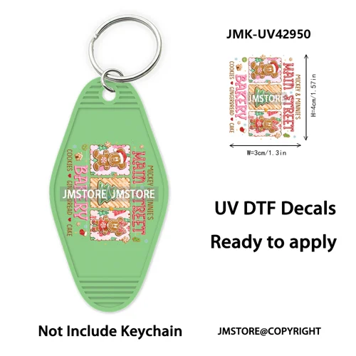 Cartoon Friends Christmas Holiday UV DTF Keychain Wraps Ready To Apply Waterproof High Quality Decals For Hotel Motel Keychain