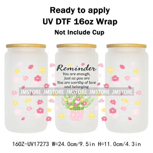 Coquette Floral Self Love Affirmations UV DTF Stickers Ready To Transfer Cup Wrap Custom Labels DIY Craft For Libbey Can Glass