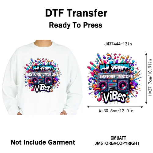 12in Colorful Rap Music Rock Vibes Mud Master Truck Space Trip Graffiti Iron on DTF Transfer Stickers Ready to Press for T-shirt