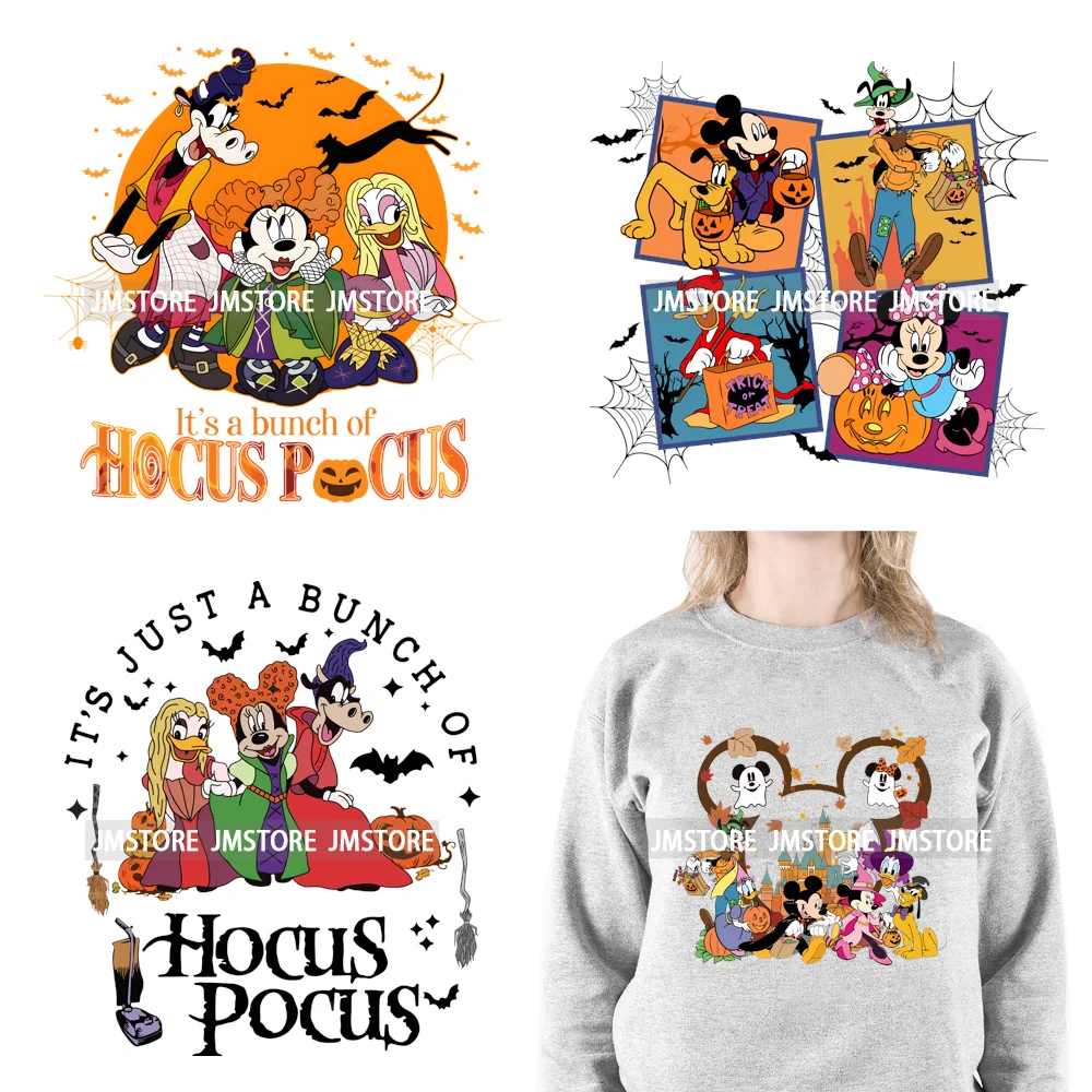 Happy Halloween Cartoon Animal Character Spooky Vibes Trick Or Treat Iron On DTF Transfer Stickers Ready To Press For Sweatshirt