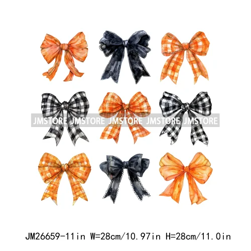 New Halloween Skeleton Ghost Coquette Bow Witch Hats Pumpkin Designs DTF Iron On Transfers Stickers Ready To Press For Hoodies