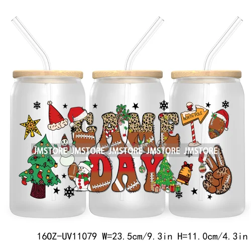 Candy Cane Christmas Club 16OZ UV DTF Cup Wrap Waterproof Transfer Stickers For Libbey Glass Can Football Mom Game Day Christmas