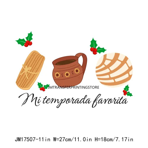 Latin Culture Tacaos Cafecito ChoColatito Pan Dulce Jesus Concha Designs DTF Let's Fiesta Mexican Transfers Stickers For Clothes