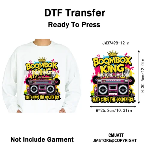 12in Graffiti Hip Hop Music Rap King Lover Video Pro Games Iron on Diy DTF Thermal Transfer Stickers Ready to Press for Clothing