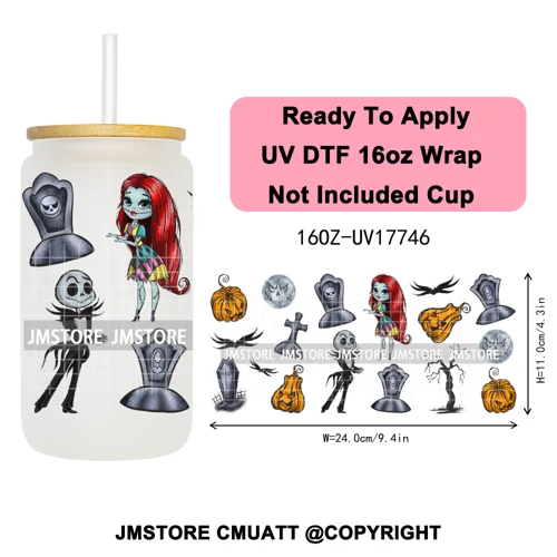 Halloween Cupcake Cartoon Character Ghost 16OZ UV DTF Cup Wraps Ready To Apply Waterproof Transfer Stickers For Libbey Glass Can