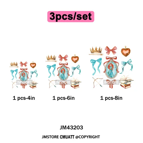 Colorful Girly Coquette Cartoon Princess Family Trip Iron on Washable DTF Heat Transfers Stickers Ready to Press for Clothing