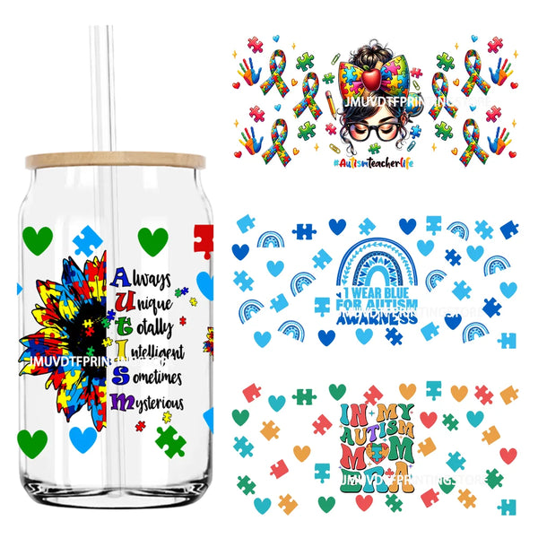 In My Autism Mom Era 16OZ UV DTF Cup Wrap Transfers Stickers Custom Labels Waterproof Logo For Libbey Glass Can Awareness Month