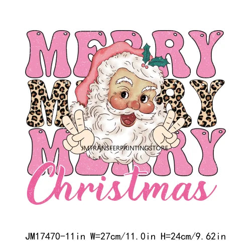 DTF Retro Holiday Cheer Hot Chocolate Coffee Thermal Design Merry Christmas Santa Movie Drink Transfer Stickers For T-Shirts