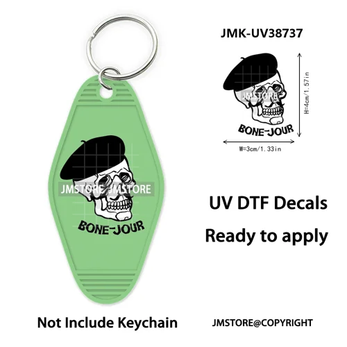 Funny Halloween Skull Skeleton Ghosts UV DTF Motel Keychain Wraps Ready To Apply Waterproof High Quality Hotel Keychain Decals