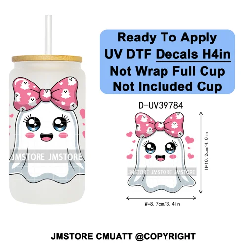 Cute Halloween Witch Ghost Sweet Boo UV DTF Decals Ready To Apply Waterproof Transfer Stickers Prints For 16OZ Libbey Glass Can