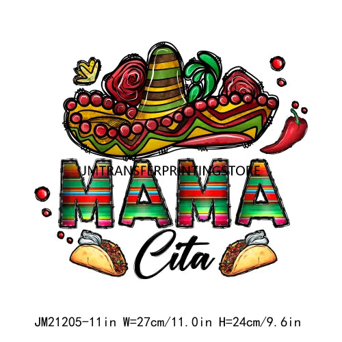 Let's Fiesta Love Mexico Cinco De Mayo La Mama Chingona Design Decals Mamacita Pinata Gnomizes DTF Transfer Stickers For T-shirt