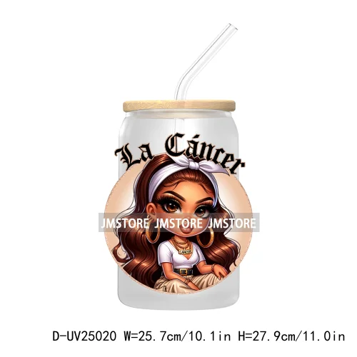 Chicana Chola Chibi Zodiac Girls UV DTF Transfer Stickers Decals For Libbey Cold Cups Mugs Durable Waterproof Custom Logo Labels