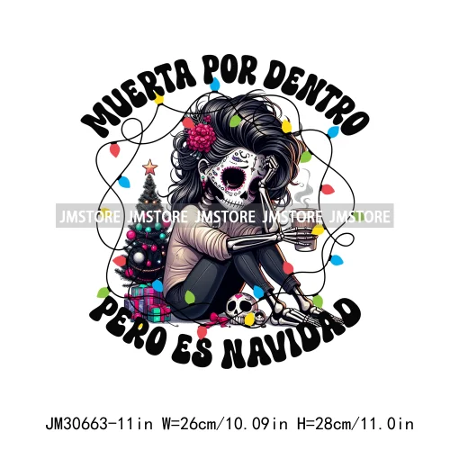 Pan Dulce Concha Ghost Christmas Feliz Latina Girl Muerta Por Dentro Pero Es Navidad Iron On DTF Transfers Stickers For Clothes