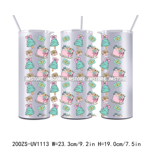 Seamless Christmas Santa Stocking UV DTF Tumbler Wraps Durable Ready To Apply Transfer Sticker For 20OZ Straight Skinny Tumblers
