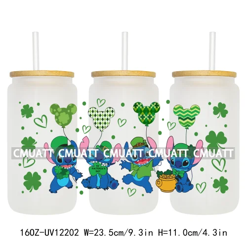 Cartoon St Patricks' Day Lucky Shamrock Animals 16OZ UV DTF Cup Wrap Sticker Custom Label Waterproof Logo For Libbey Glass Can