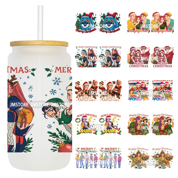 Kpop Demon Inspired Movie Christmas Santa Hat 16OZ UV DTF Cup Wrap Ready To Apply Durable Transfer Stickers For Libbey Glass Can