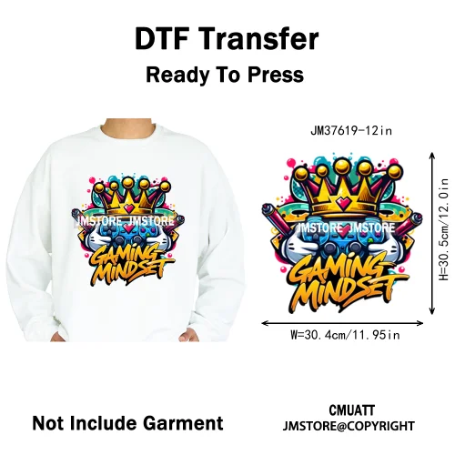 12in Old School Rap Hip Hop Music King Gaming Urban Vibes Graffiti Iron on DTF Heat Transfer Stickers Ready to Press for T-shirt