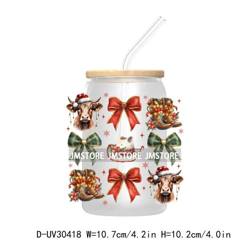 Coquette Christmas Bow Santa Claus UV DTF Transfer Stickers Decals For Libbey Cold Cups Mugs Tumbler High Quality Howdy Season