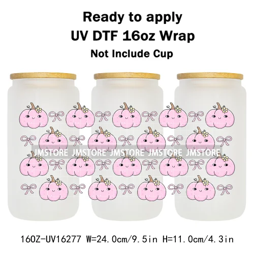 Fall Pumpkin Bow Autumn Girly UV DTF Stickers Ready To Transfer Cup Wrap Custom Labels DIY Craft For Libbey Can Glass Tumblers