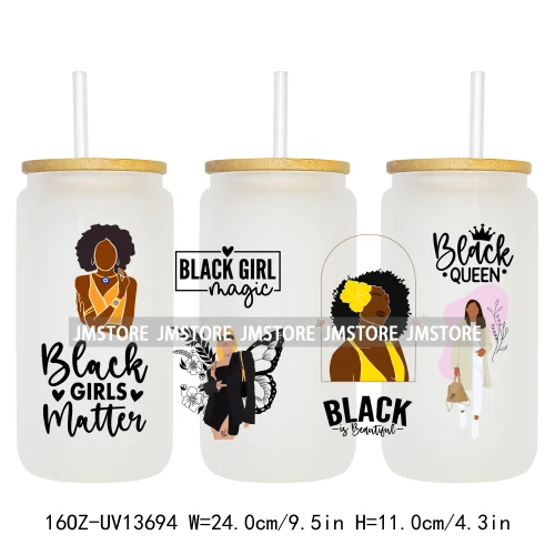 Lady Girl Power Black Woman Affirmations UV DTF Wraps Transfer Sticker Waterproof High Quality For 16OZ Libbey Glass Can Tumbler