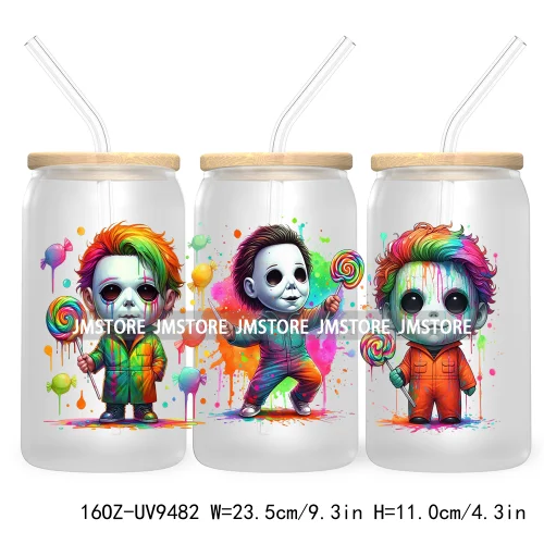 Watercolor Cartoon Halloween Spooky UV DTF Sticker For 16OZ Libbey Glass Cup Can Wrap Transfer Stickers Custom Labels DIY Logo