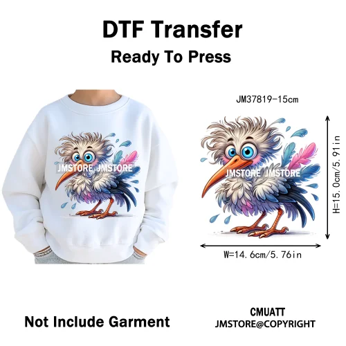 15cm 5.9in Kids Funny Hairy Cartoon Birds Animal Washable Iron on DTF Transfers Stickers Printing Ready to Press for Clothing