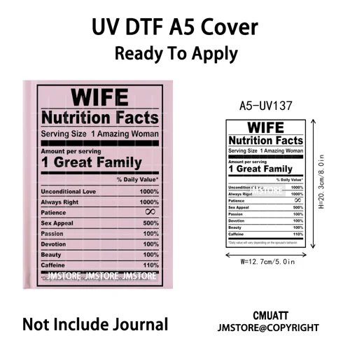 Black Mom Dad Family Nutrition Facts A5 Notebook UV DTF Wrap Ready To Apply Waterproof Transfer Sticker Decals For Journal Cover
